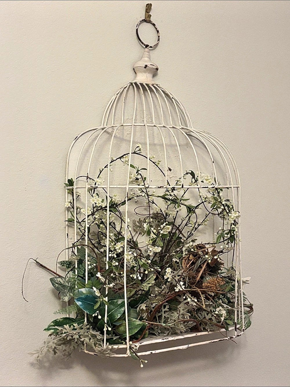 White & Green Decorative Birdcage Floral Arrangement